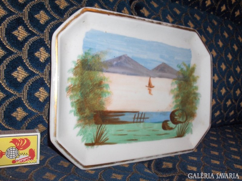 Antique porcelain serving bowl - Balaton, sailing landscape