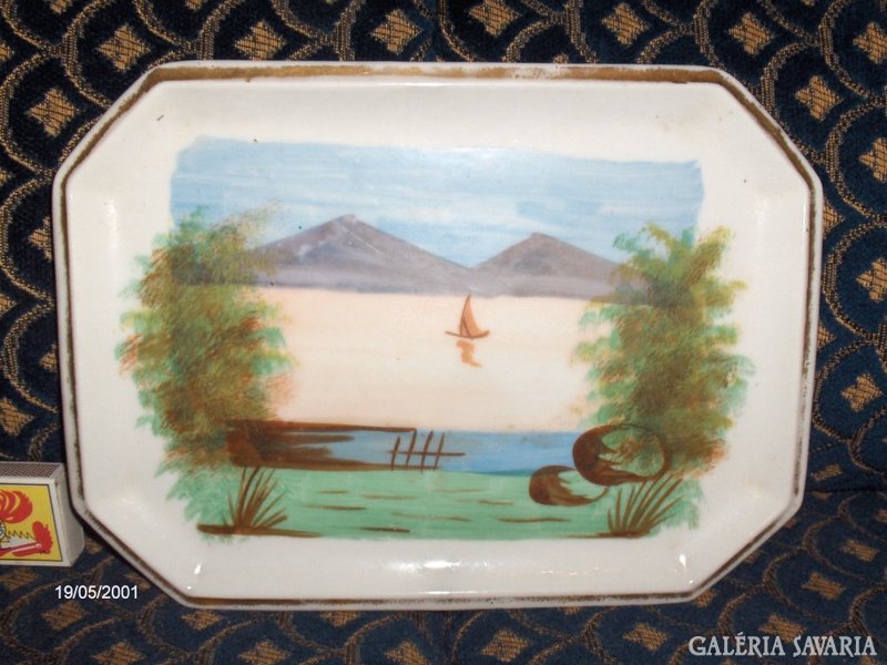 Antique porcelain serving bowl - Balaton, sailing landscape