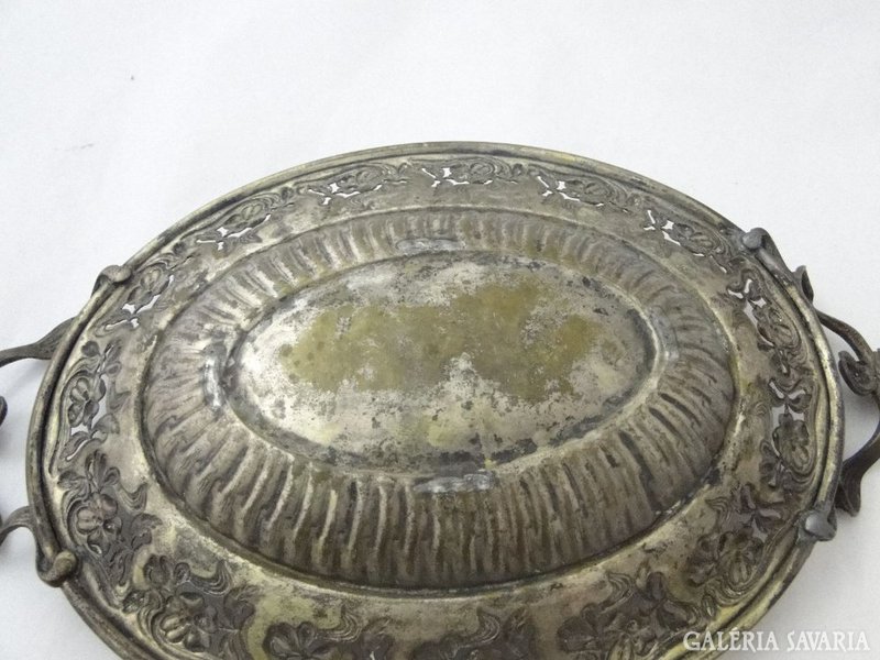 8528 Antik szecessziós asztalközép kínáló fém tál