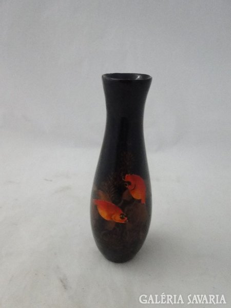 8751 Régi keleti lakkozott fekete váza