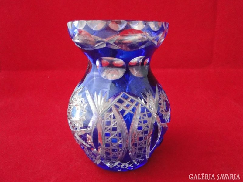 8995 Régi kék színezett csiszolt üveg váza