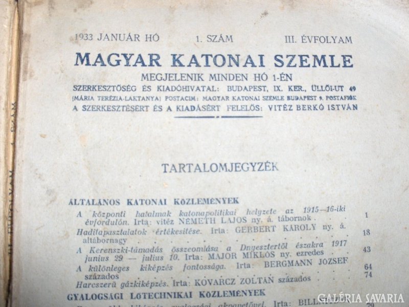 MAGYAR KATONAI SZEMLE - VITÉZ BERKÓ I. 1933.
