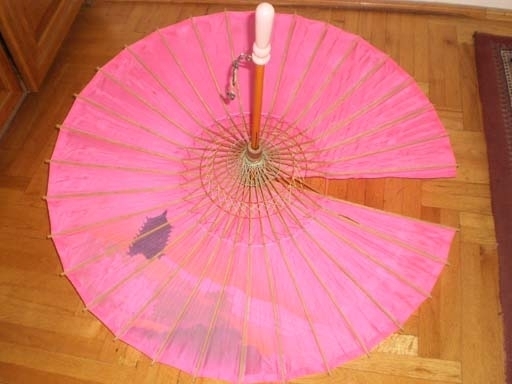 Régi selyem kézzel festett bambusz napernyő