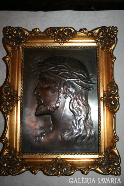 Gyönyörű jelzett bronz Jézus plakett