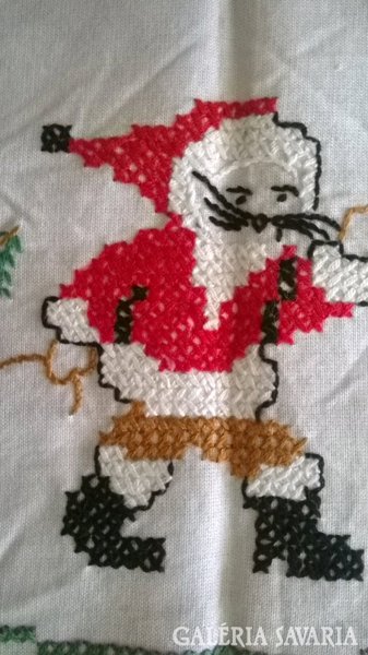 Festive, Santa Claus, angelic embroidered tablecloth