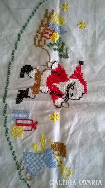 Festive, Santa Claus, angelic embroidered tablecloth