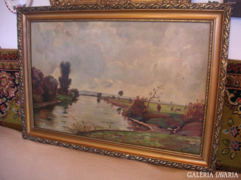 Ferenc Öry / the work of the designer of the Zsolnay factory in Pécs / landscape 60 x 80 cm + a beautiful old frame