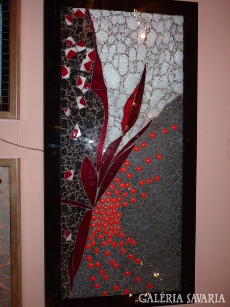 Piszkátor Ildikó:Örömvirág - üvegmozaik kép, lámpa
