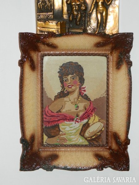 Gypsy girl - needle tapestry - blondel frame