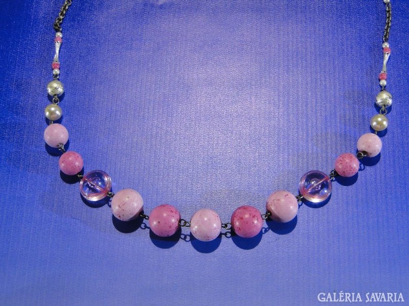 0A439 Divatos rózsaszín bizsu női nyaklánc nyakék