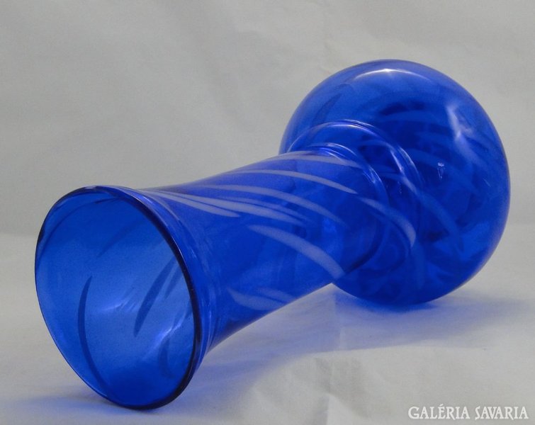 0A541 Élénk kék színű régi fújt üveg váza
