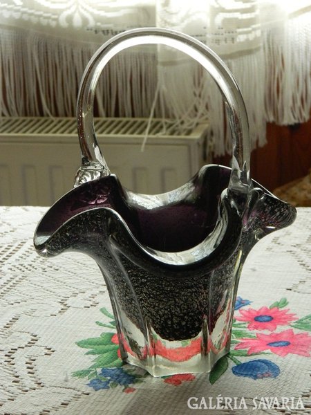 Muránói üveg súlyos mályva  kosár asztalközép