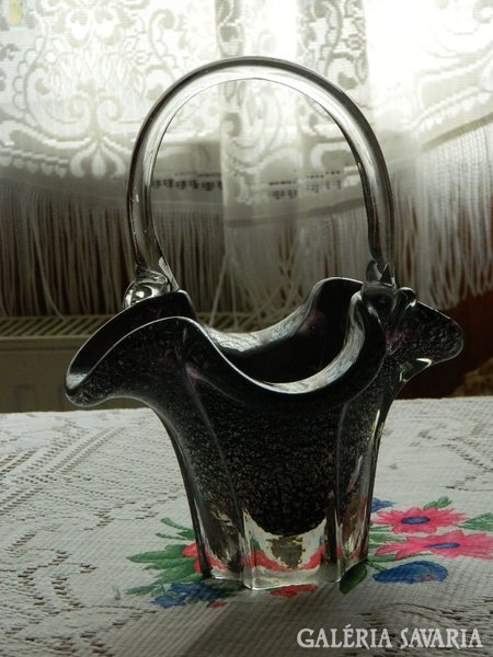 Muránói üveg súlyos mályva  kosár asztalközép