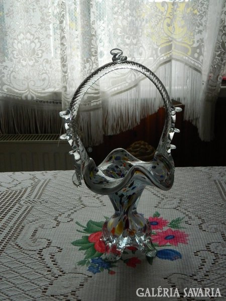 Muránói üveg súlyos  kosár asztalközép