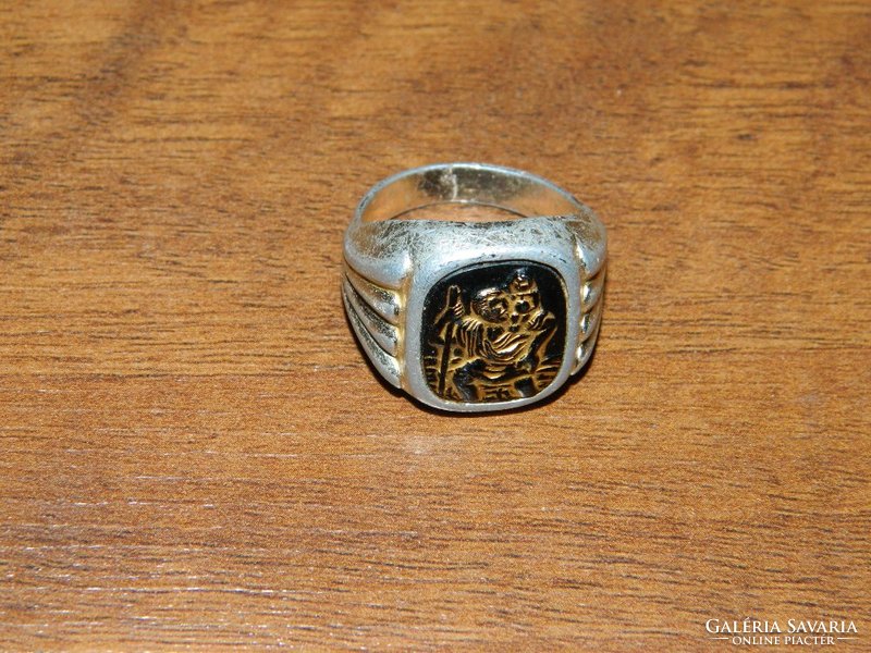 Antik alumínium ? gyűrű - Szent Kristóf védőszenttel