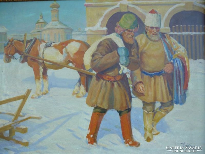 Y960 Hódi Géza téli orosz lovas életkép