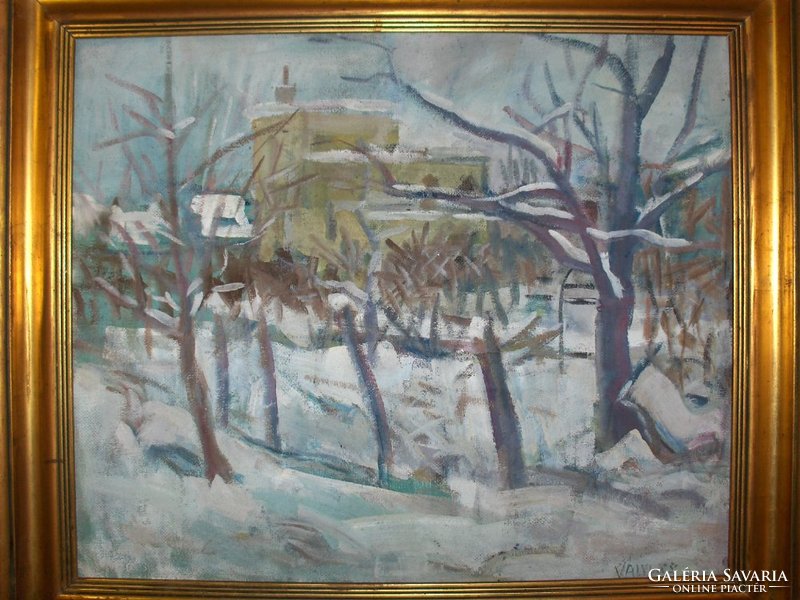 Csaba Vályi's painting: winter landscape c.