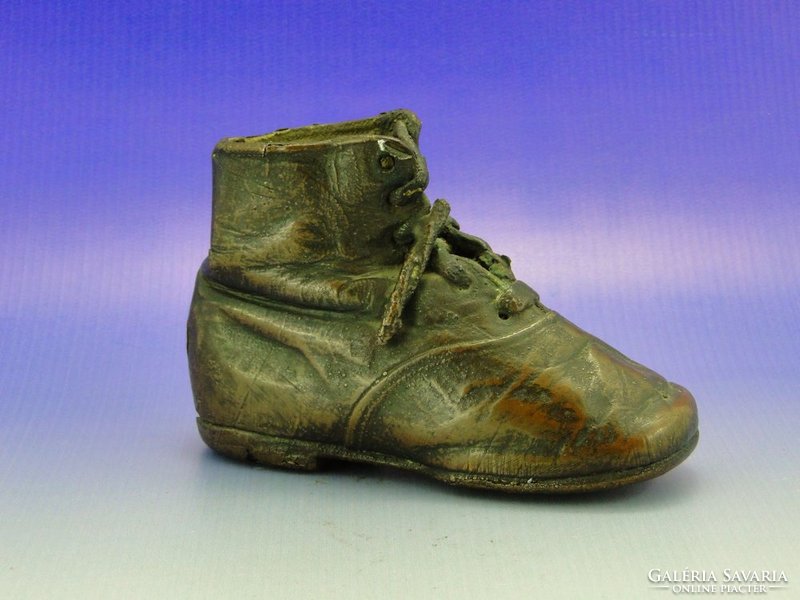 0A778 Antik valódi bőr kiscipő bronzba mártva