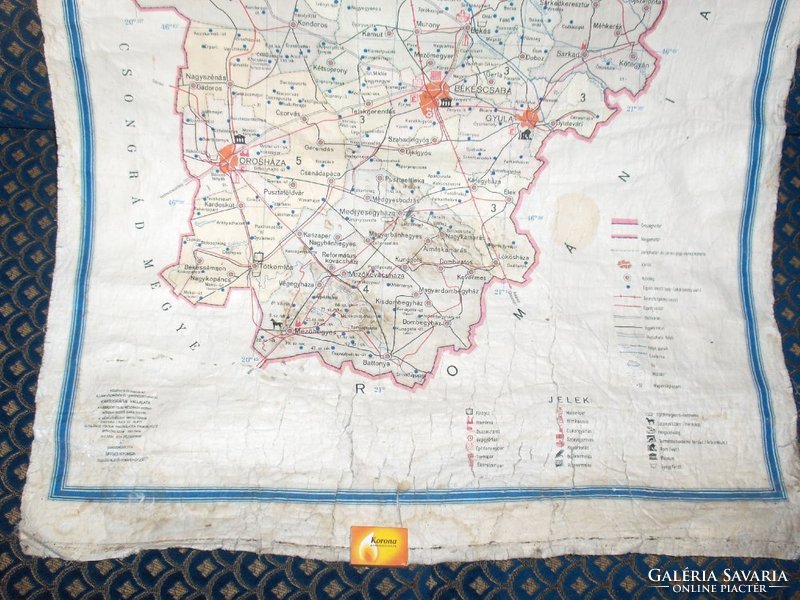 Régi Békés megyei térkép vásznon - 1958