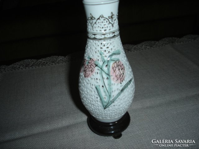 Chinese, hand-painted, openwork porcelain, pedestal vase