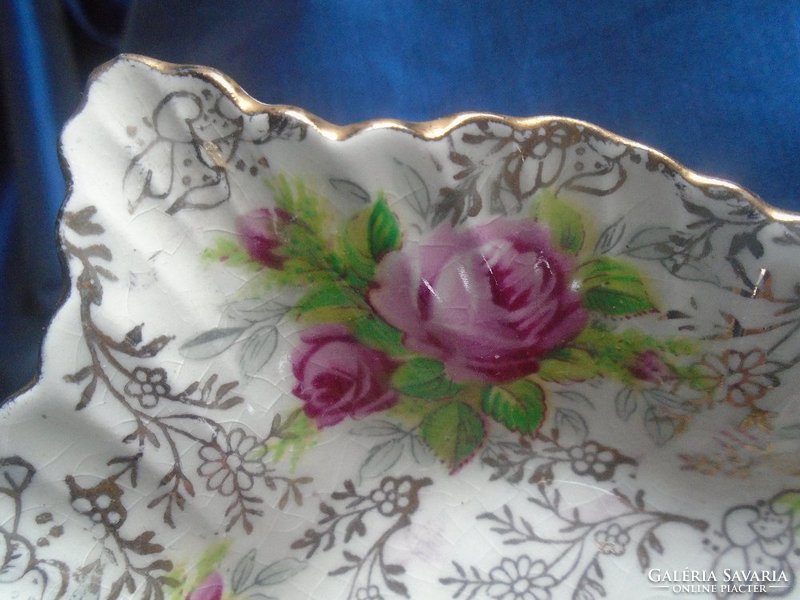 Angol, rózsás porcelán  kínáló, asztalközép.