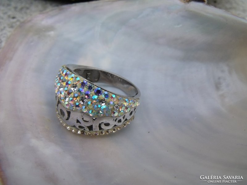 Swarovski multicolor silver ring