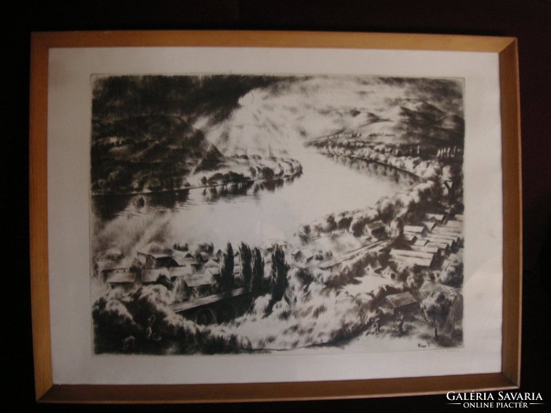 Etching, large bend of the Danube, little Theresia