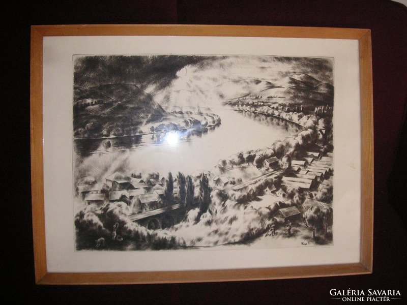 Etching, large bend of the Danube, little Theresia