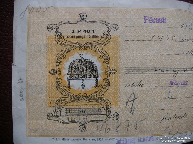 Exchange for 8000 gold crowns, 1938
