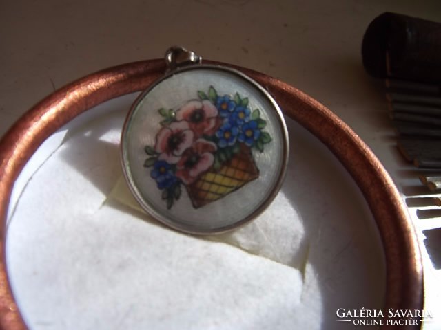 Antique silver pendant / luster enamel