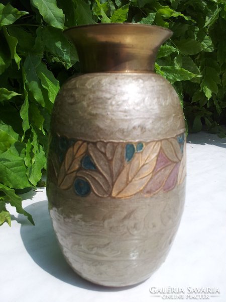 Fire enamel gilded leaf vase, 18 cm