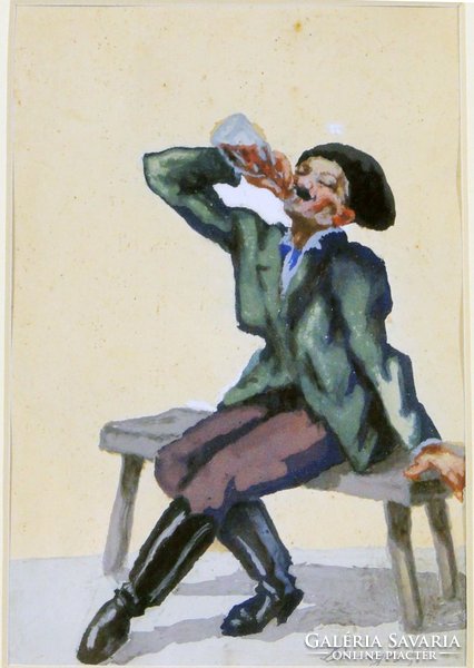 6544 Dinnyés Ferenc : Mulatozó akvarell papír