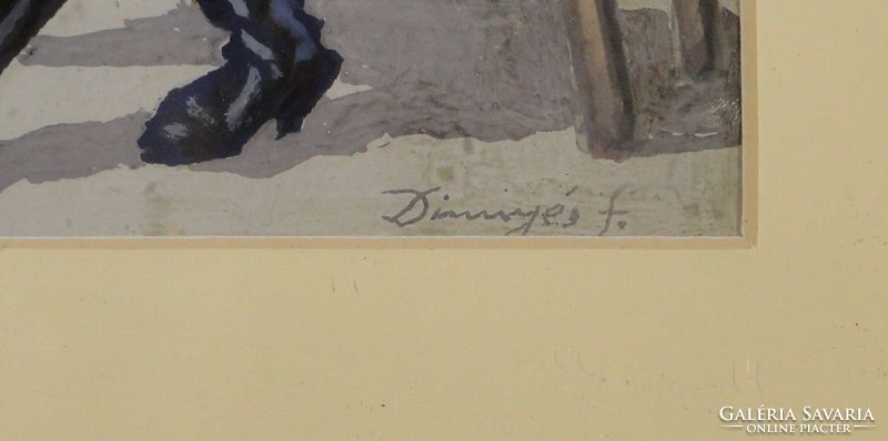 6544 Dinnyés Ferenc : Mulatozó akvarell papír
