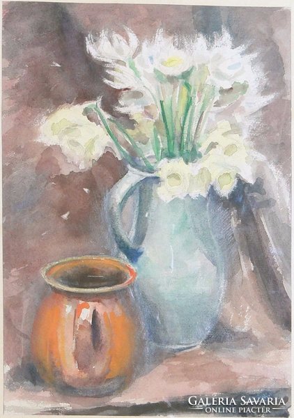 0C160 Asztali virágcsendélet akvarell festmény