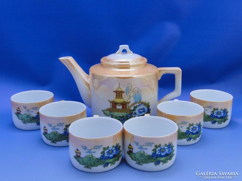 0C626 Régi pagodás Zsolnay porcelán teáskészlet