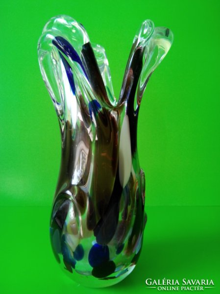 Nagyon akciós árban! Húzott szakított nehéz vastagfalú üveg váza 23,5 cm