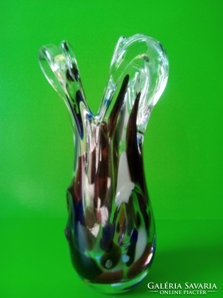 Nagyon akciós árban! Húzott szakított nehéz vastagfalú üveg váza 23,5 cm