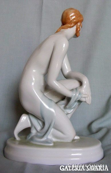 Old Zsolnay porcelain, kneeling woman nude!