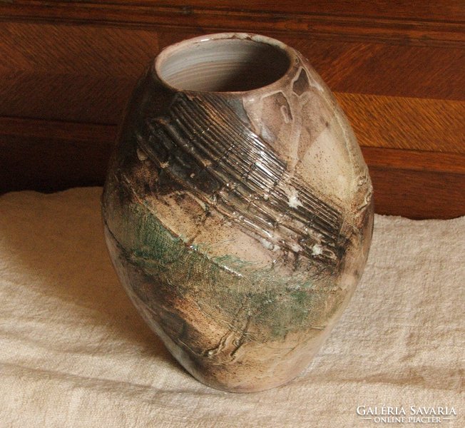 Zsuzsanna G. Heller with appliqué technique, gallery vase 26 cm high