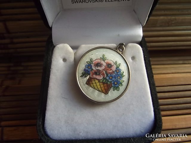 Antique silver pendant / luster enamel