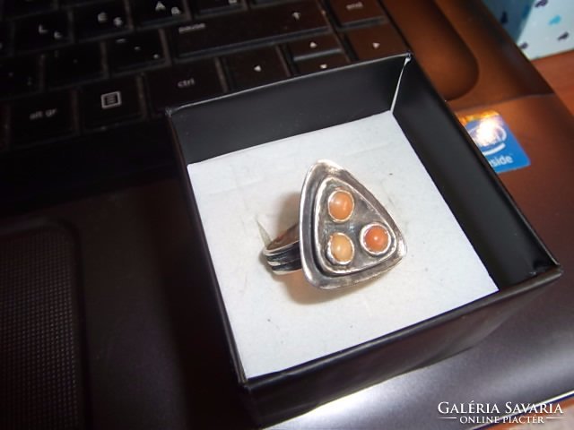 Art deco ezüst gyűrű / korall