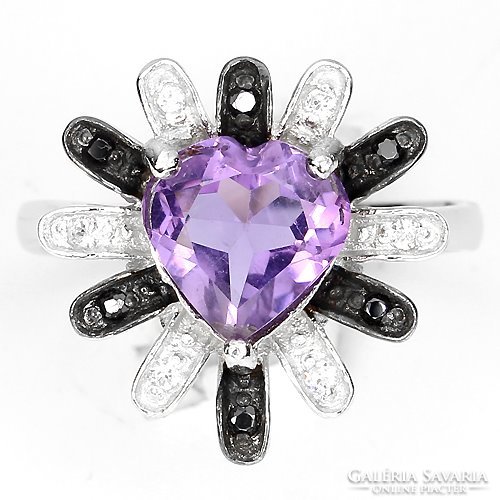 54 And genuine Brazilian amethyst and black white zircon 925 silver ring