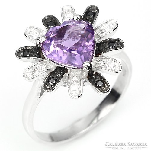 54 And genuine Brazilian amethyst and black white zircon 925 silver ring