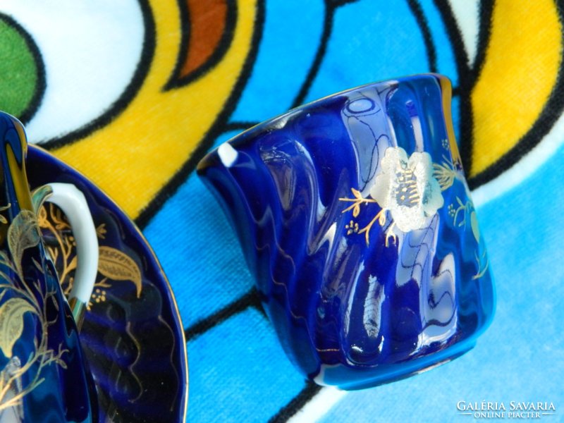 Cobalt blue and gold apulum tea cup set with coaster