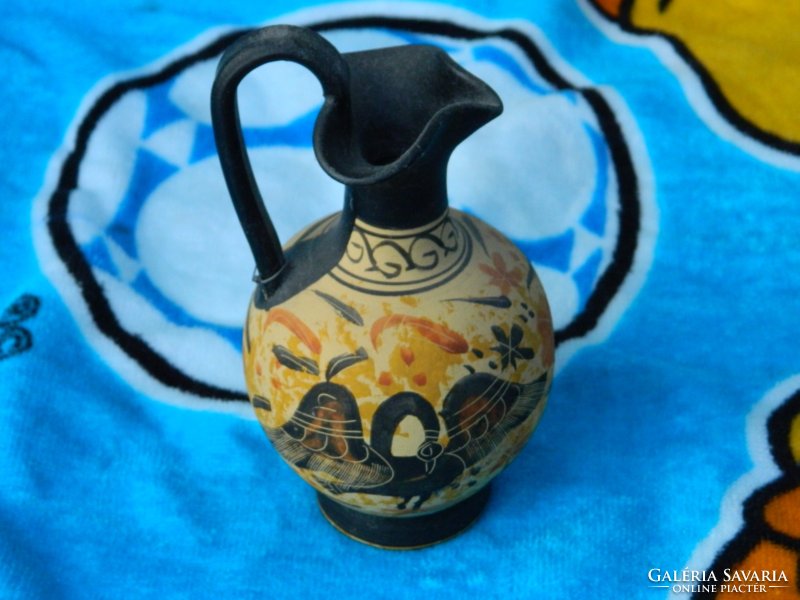 Greek ceramic jar with a handle - marked hand painted