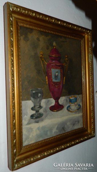 Bieder table still life - oil / canvas painting