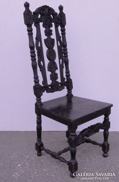 0C865 Antik faragott támlás szék trónszék
