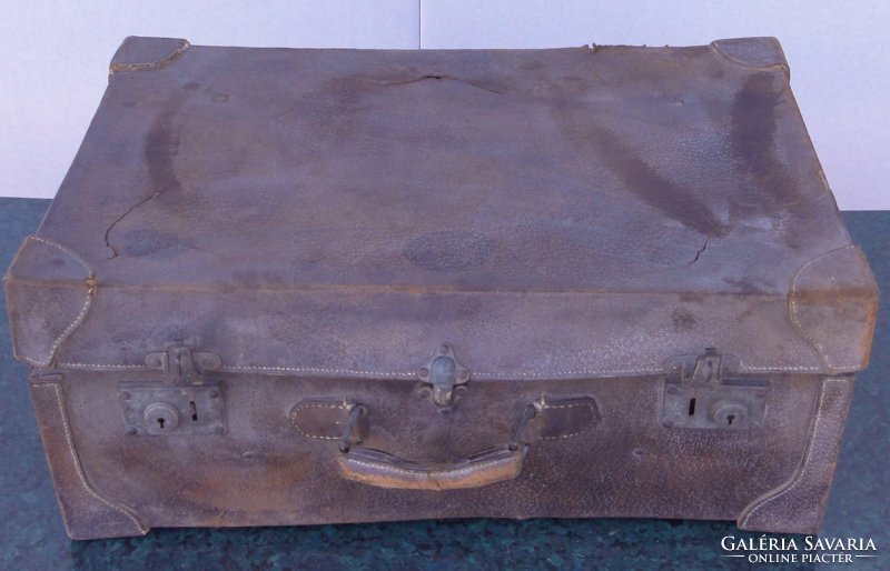 0C901 Antik bőr koffer utazó táska