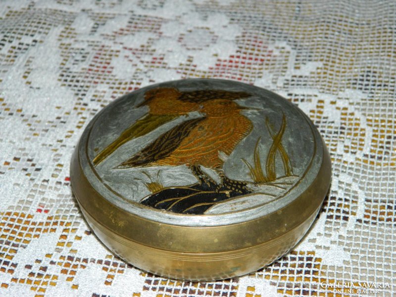 Fire enamel duck with double pattern - copper bonbonier