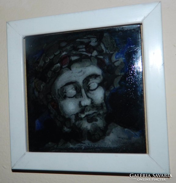 Fehér Margit : Jézus fej - tűzzománc kép
